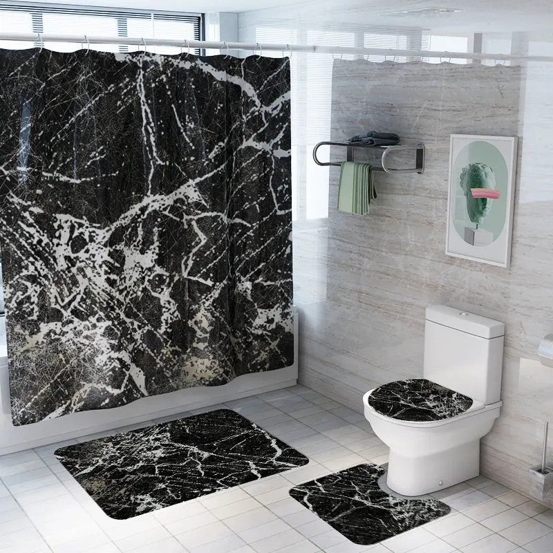 Bluejw Eco-Friendly Modern Polyester Marble 3D Printed Shower Curtain Set Waterproof Bathroom Accessories with Rug - Image 3