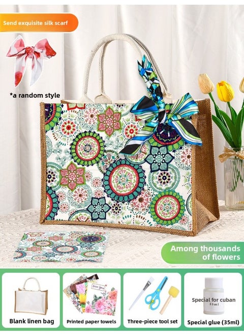 Butterfly Ancient Bart Material Bag Diy Mother's Day Canvas Bag Children's Handmade Creative Linen Bag Group Building Activity Gift-Color:Horizontal Style [wanhua Zhong] Comes With A Full Set Of Tools + Detailed Tutorials