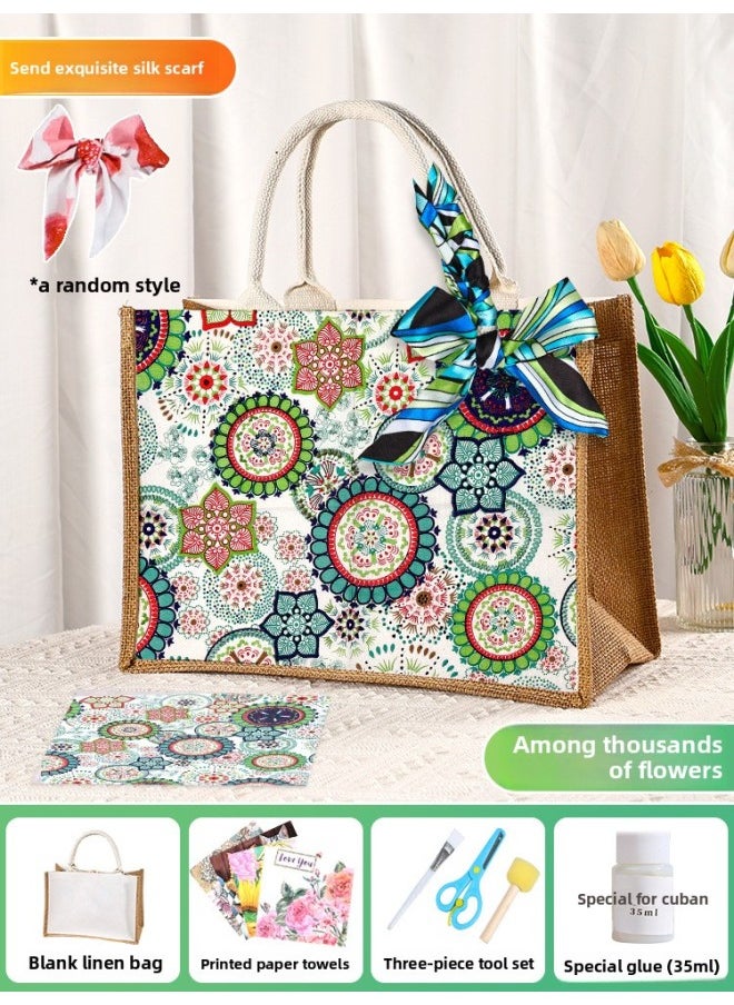 null - Butterfly Ancient Bart Material Bag Diy Mother's Day Canvas Bag Children's Handmade Creative Linen Bag Group Building Activity Gift-Color:Horizontal Style [wanhua Zhong] Comes With A Full Set Of Tools + Detailed Tutorials - Image 1