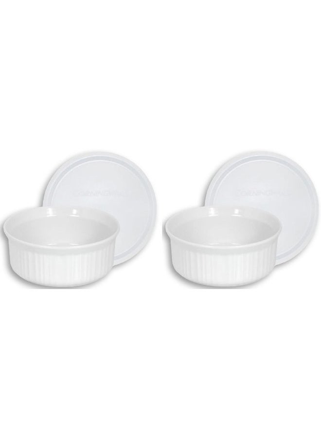 Corningware French White Pop-Ins 16-Ounce Round Dish with Plastic Cover, Pack of 2 Dishes - Image 1