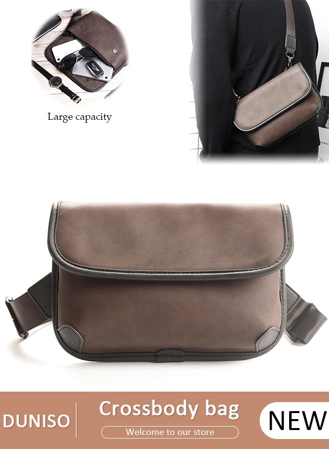 DUNISO حقيبة كروس مدمجة للرجال حقيبة حبال مقاومة للماء متعددة الأغراض حقيبة صدر على الجسم حقيبة كتف للسفر والمشي لمسافات طويلة حقيبة محفظة ريترو مع حزام قابل للفصل - Image 1