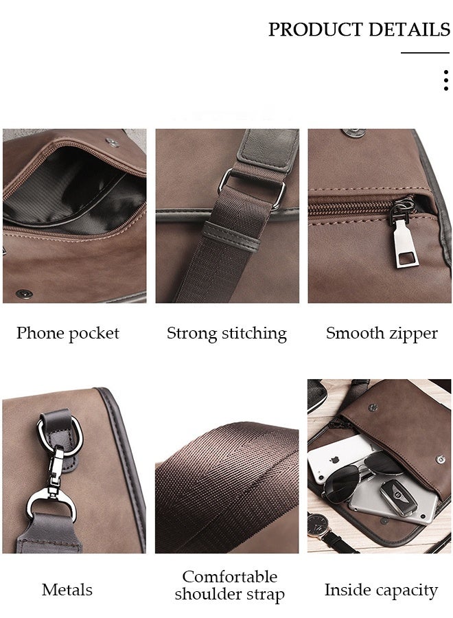 DUNISO حقيبة كروس مدمجة للرجال حقيبة حبال مقاومة للماء متعددة الأغراض حقيبة صدر على الجسم حقيبة كتف للسفر والمشي لمسافات طويلة حقيبة محفظة ريترو مع حزام قابل للفصل - Image 3