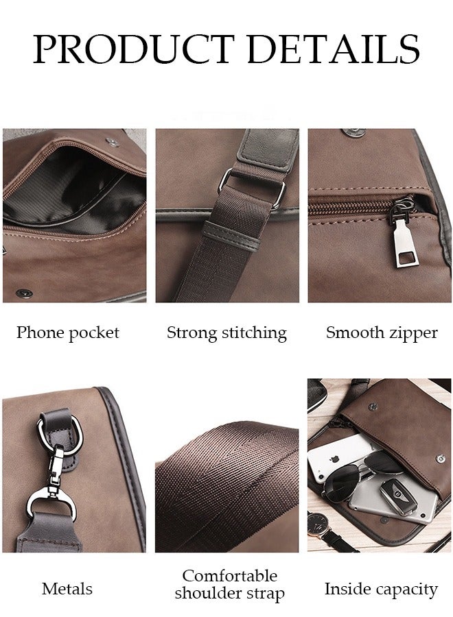 DUNISO Compact Crossbody Bag for Men Waterproof Sling Bag Multipurpose Cross Body Chest Bag Shoulder Bag for Travel Hiking Retro Purse Bag with Detachable Strap  - Image 3