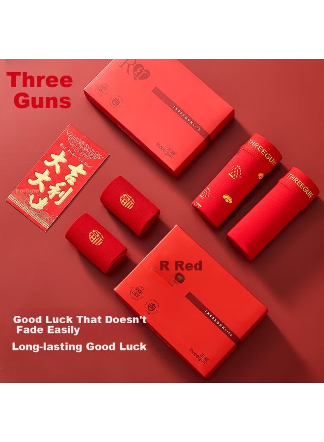 Threegun [shisui Series] Men's Pure Cotton Socks Lucky Red Socks And Underwear Gift Box Set - Image 2