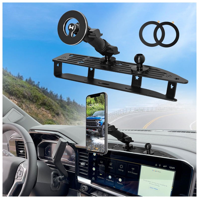WXRYLYN 2024 2025 Silverado Sierra Metal Dash Platform Phone Mount Magnetic Phone Holder for 2022-2024 2025 2026 Silverado&Sierra Cell Phone Holder Dash Phone Mount 2024 Silverado Dash Mount - Image 1