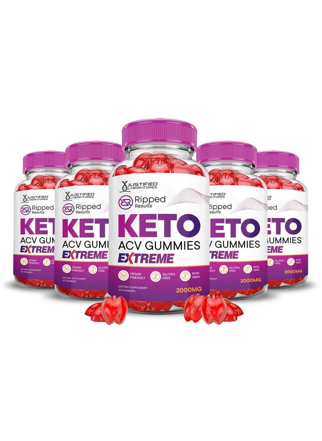 جاستفايد لابوراتوريز - (عبوة من 5 قطع) Ripped Results Keto ACV Gummies Extreme 2000MG Ripped Results Keto Gummies Apple Cider Vine Formulated with Pomegranate Beet Juice Powder B12 Vegan Non GMO 300 Gummys - Image 1