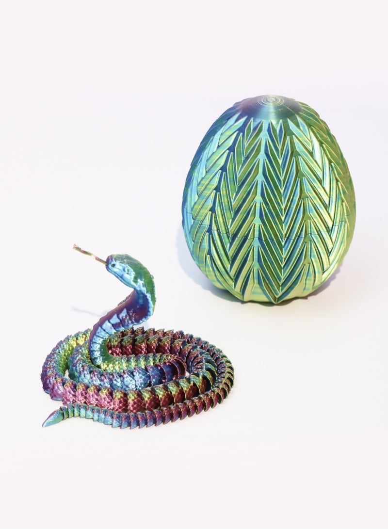 3D Printed Cobra, 24 Inch Cobra, 3D Printed Articulated Cobra Dragon Egg, Poseable Flexible Crystal Cobra Toy, (Colorful Green 24 Inch) - Image 1