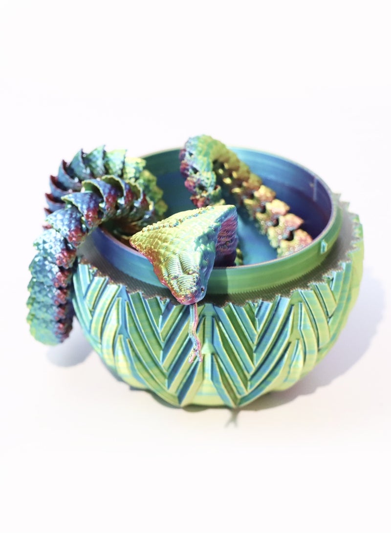 3D Printed Cobra, 24 Inch Cobra, 3D Printed Articulated Cobra Dragon Egg, Poseable Flexible Crystal Cobra Toy, (Colorful Green 24 Inch) - Image 2