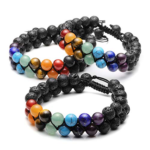 Top Plaza 7 Chakra Bracelet Natural Lava Rock Stones Beads Bracelets Aromatherapy Essential Oil Diffuser Bracelet Stress Relief Anxiety Bracelets for Women Men - Image 5