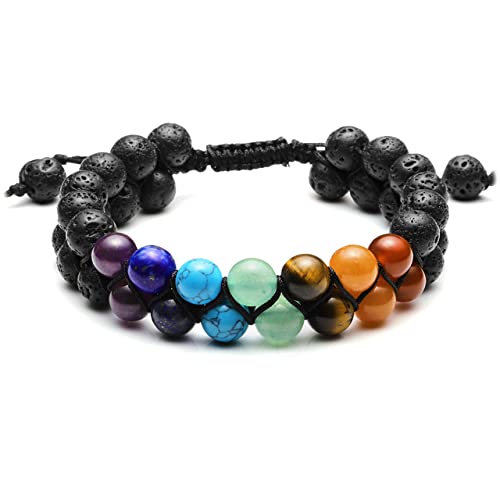 Top Plaza 7 Chakra Bracelet Natural Lava Rock Stones Beads Bracelets Aromatherapy Essential Oil Diffuser Bracelet Stress Relief Anxiety Bracelets for Women Men - Image 1