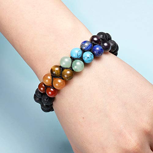 Top Plaza 7 Chakra Bracelet Natural Lava Rock Stones Beads Bracelets Aromatherapy Essential Oil Diffuser Bracelet Stress Relief Anxiety Bracelets for Women Men - Image 2