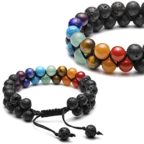 Top Plaza 7 Chakra Bracelet Natural Lava Rock Stones Beads Bracelets Aromatherapy Essential Oil Diffuser Bracelet Stress Relief Anxiety Bracelets for Women Men - Image 4