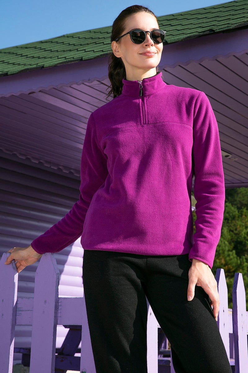 Lela Slim Fit Soft Textured Anti-Pilling Non-Pilling Half Zipper Polar Women's POLAR 5907000 - Image 1