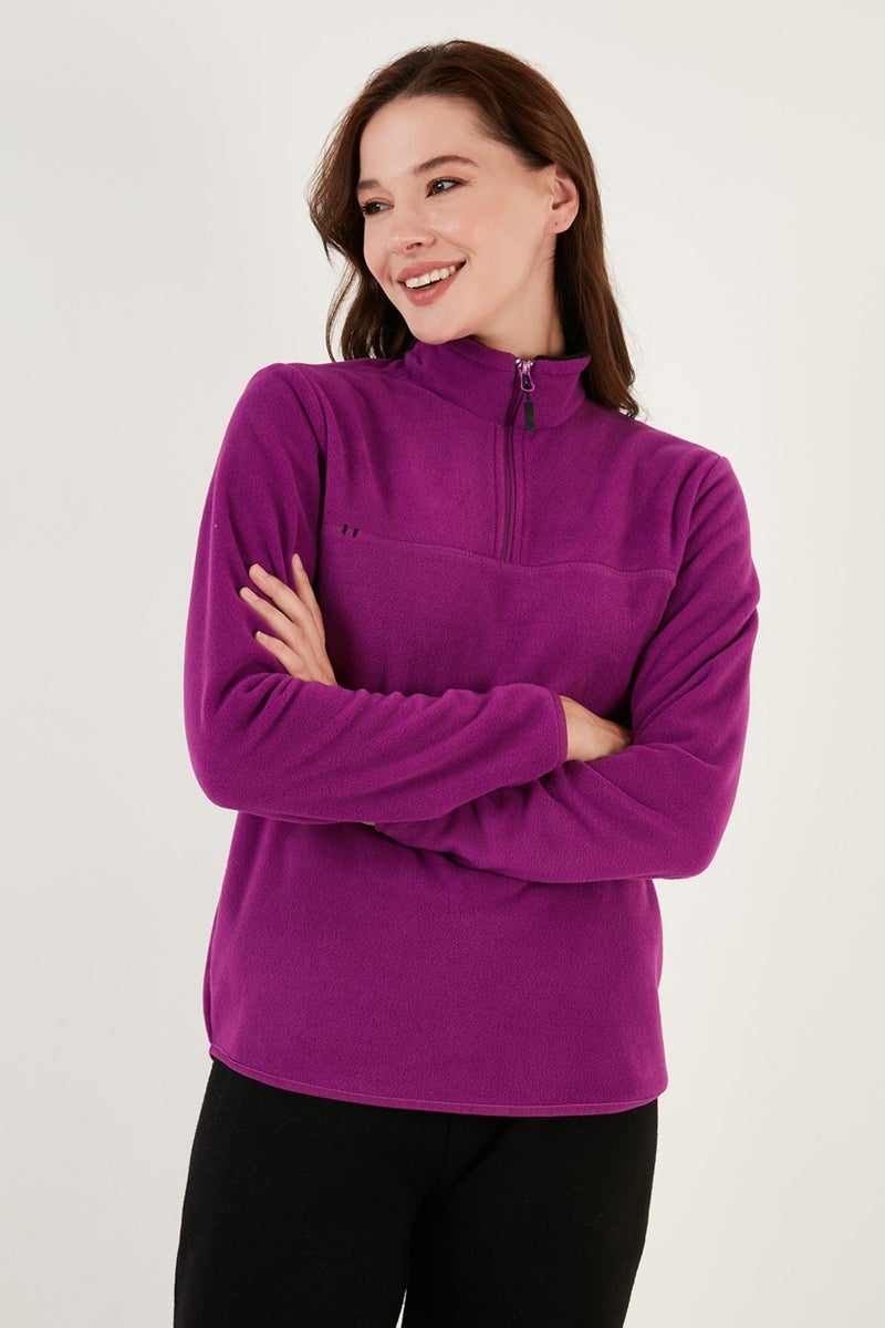 Lela Slim Fit Soft Textured Anti-Pilling Non-Pilling Half Zipper Polar Women's POLAR 5907000 - Image 3