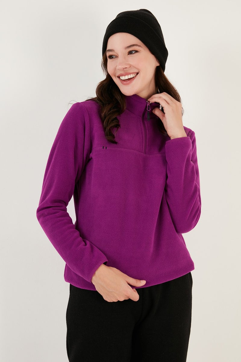 Lela Slim Fit Soft Textured Anti-Pilling Non-Pilling Half Zipper Polar Women's POLAR 5907000 - Image 4