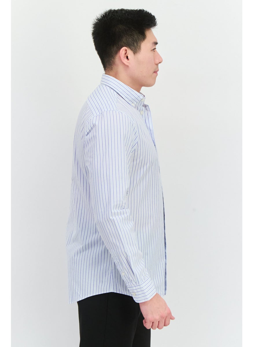 Selected Homme Men Slim Fit Stripes Long Sleeves Casual Shirt, White  - Image 2