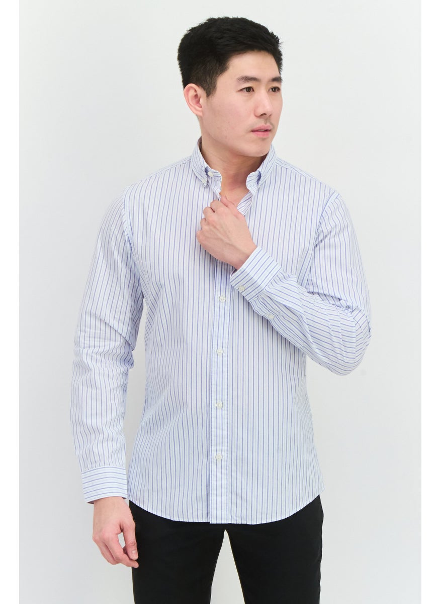 Selected Homme Men Slim Fit Stripes Long Sleeves Casual Shirt, White  - Image 1