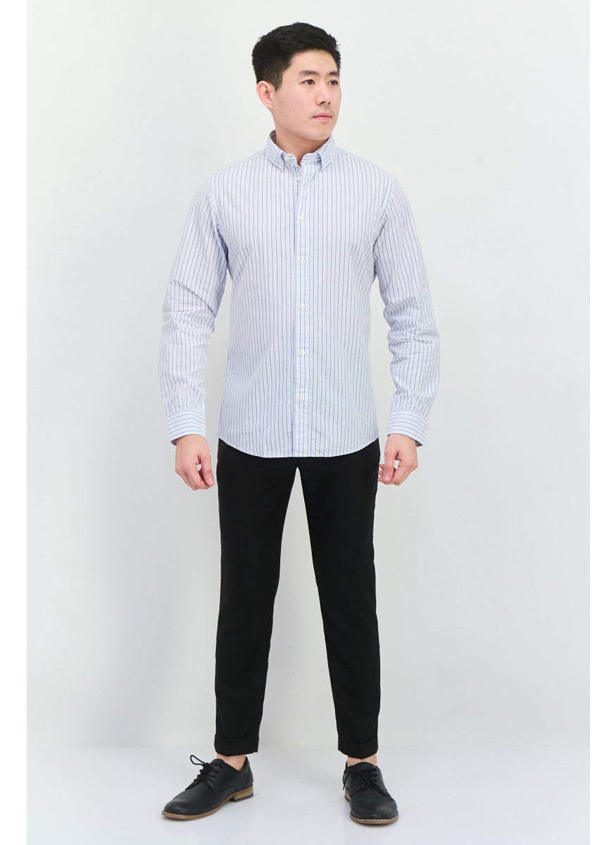 Selected Homme Men Slim Fit Stripes Long Sleeves Casual Shirt, White  - Image 4