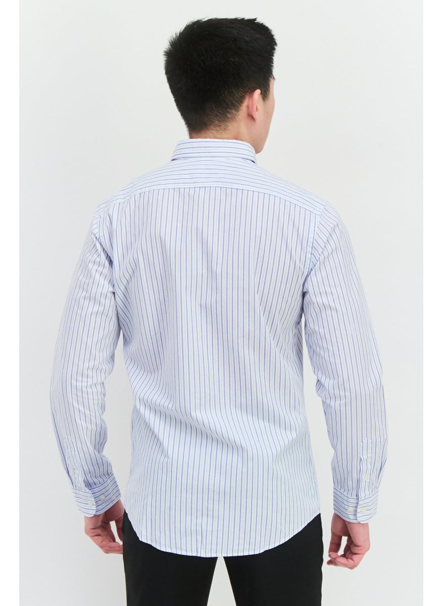 Selected Homme Men Slim Fit Stripes Long Sleeves Casual Shirt, White  - Image 3