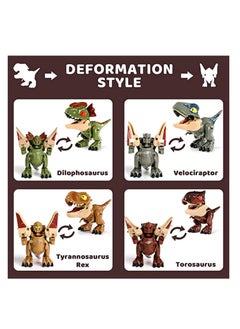Y&D Dinosaur Robot Transforming 2 in 1 Toys,Transformers with Movable Limbs, Tail and Mouth, Jurassic Dino Action Figure, Great Gift for Kids Friends Family (4 PCS)  - Image 4