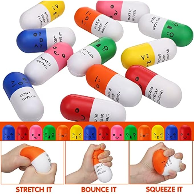Woanger Vitamin Pill Stress Ball Pill Shaped Foam Ball Motivational Stress Ball for Teens Adults with Smiling Face Cute Cartoon Emotion Nursing Party Supplies for Medical School Graduation (48) - Image 3