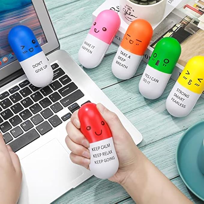 Woanger Vitamin Pill Stress Ball Pill Shaped Foam Ball Motivational Stress Ball for Teens Adults with Smiling Face Cute Cartoon Emotion Nursing Party Supplies for Medical School Graduation (48) - Image 5