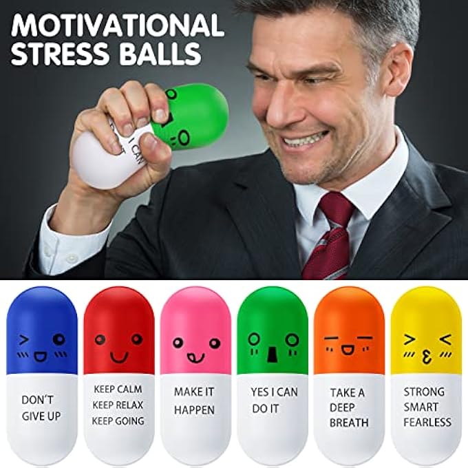 Woanger Vitamin Pill Stress Ball Pill Shaped Foam Ball Motivational Stress Ball for Teens Adults with Smiling Face Cute Cartoon Emotion Nursing Party Supplies for Medical School Graduation (48) - Image 4