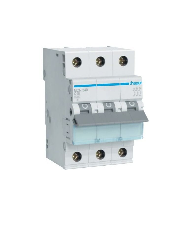 HAGER Miniature circuit breaker Three Pole 40A 6KA TP MCB TYPE C MCN340 *ONEKONEKT* - Image 1