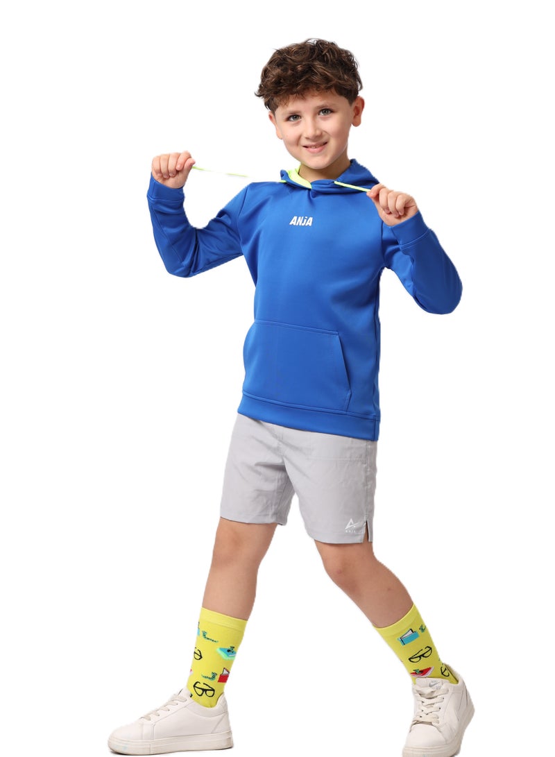 ANJA Boys' Blue and Green Long Sleeve Hooded Sweatshirt – Dry Fit - Image 3