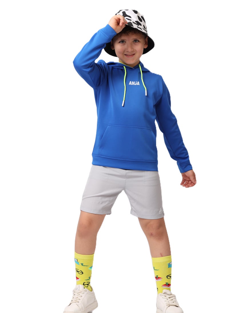 ANJA Boys' Blue and Green Long Sleeve Hooded Sweatshirt – Dry Fit - Image 2