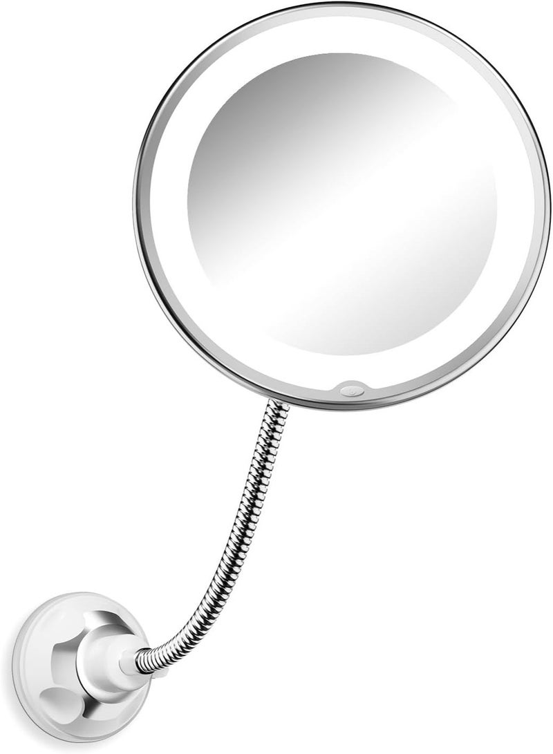 Flexible Mirror As Seen On TV, Wall Mounted Light Up 10x Magnifying Makeup Mirror with Light LED, Suction Cup, 360Ã‚° Swivel Flex Gooseneck for Bathroom Shaving Travel Vanity, Cordless - Image 1