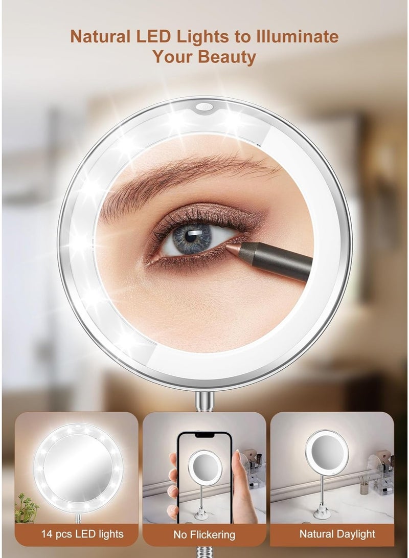 Flexible Mirror As Seen On TV, Wall Mounted Light Up 10x Magnifying Makeup Mirror with Light LED, Suction Cup, 360Ã‚° Swivel Flex Gooseneck for Bathroom Shaving Travel Vanity, Cordless - Image 4