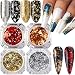 FUMIHIT Holographic Glitter Nail Foil Flakes 3D Sparkly Aluminum Foil Sequins Nail Art Supplies Rose Gold Red Silver Glitter Foils Flake Mirror Powder Nail Designs for Acrylic Nail Art Decoration (4Boxes) - Image 2