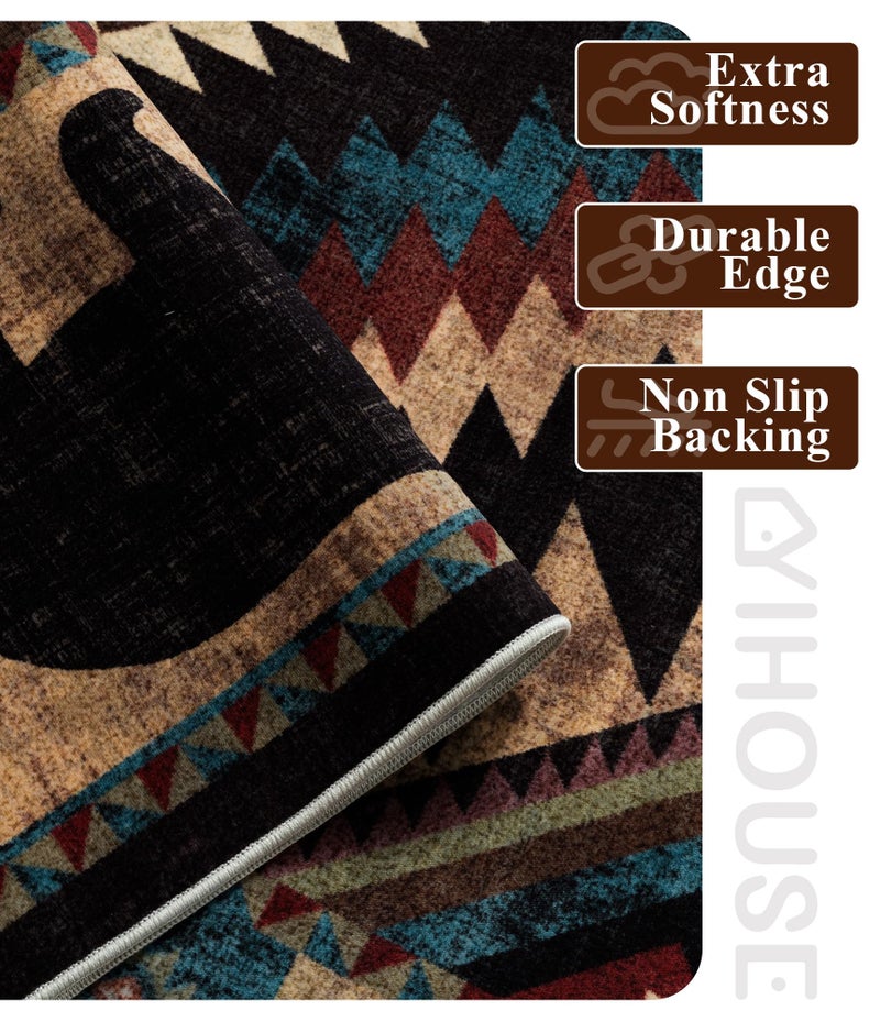 YIHOUSE Rustic Cabin Area Rug for Bedroom 6x9,Machine Washable Lodge Bear Rug,Non-Slip Low Pile Print Pattern Western Rug for Living Room - Image 5