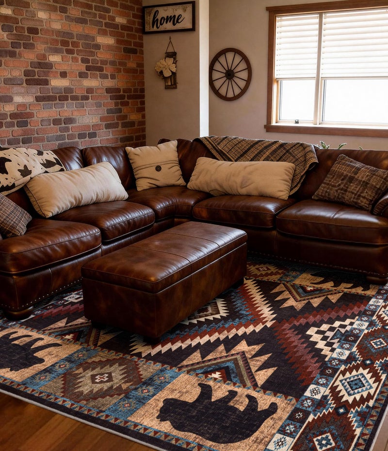 YIHOUSE Rustic Cabin Area Rug for Bedroom 6x9,Machine Washable Lodge Bear Rug,Non-Slip Low Pile Print Pattern Western Rug for Living Room - Image 4