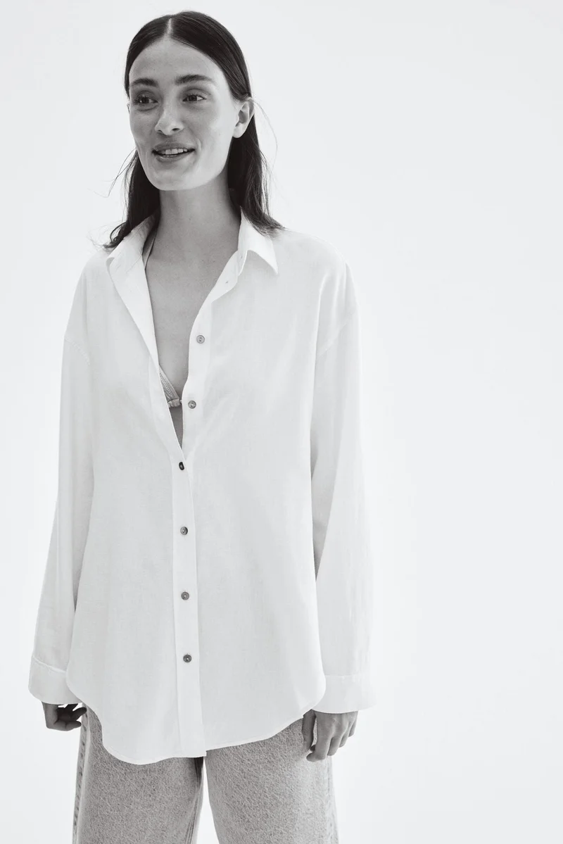 H&M Tie-detail linen-blend shirt