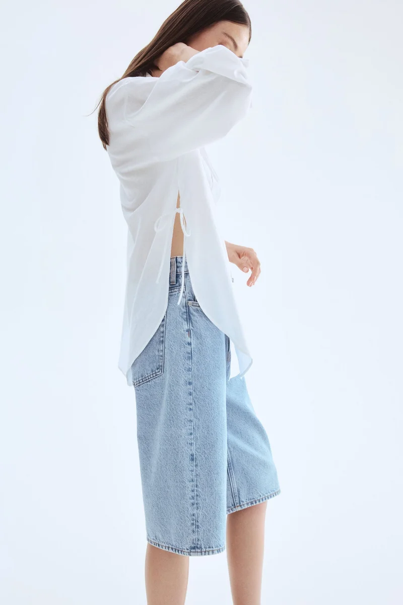 H&M Tie-detail linen-blend shirt