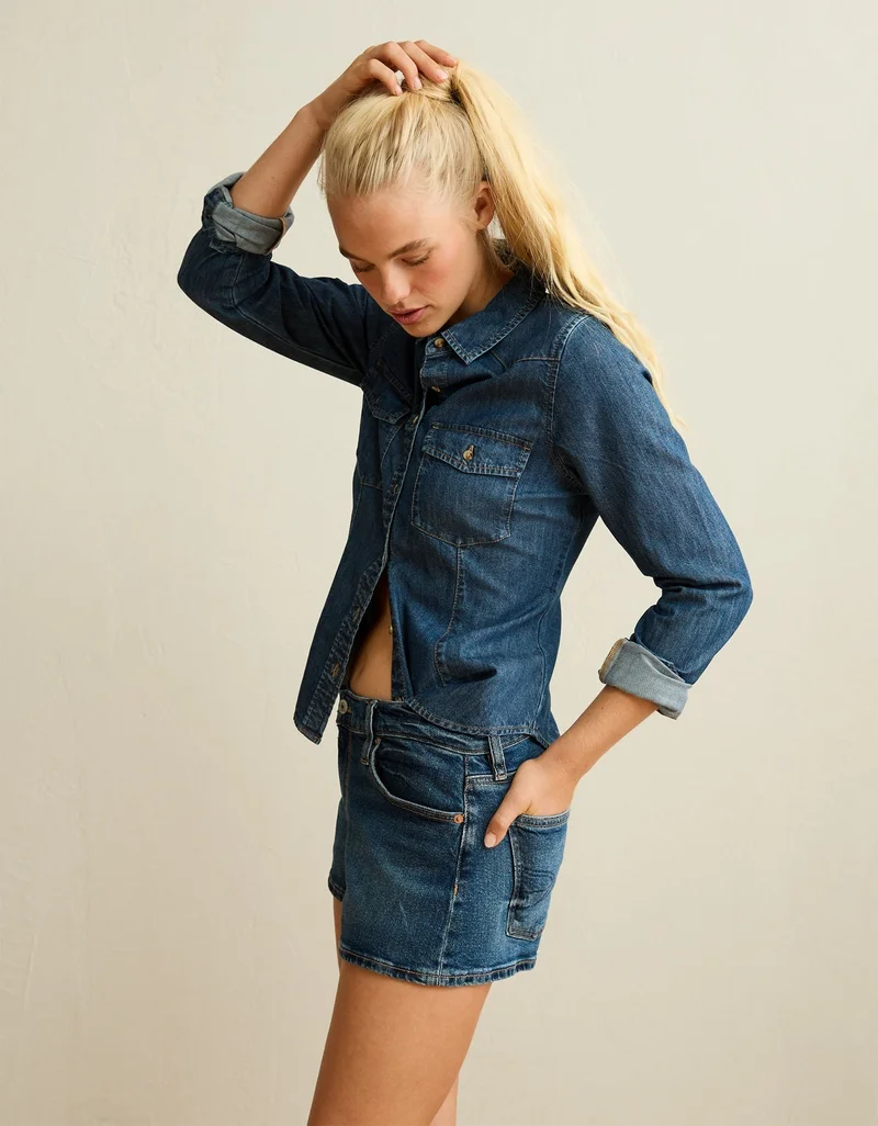 American Eagle  AE Fitted Denim Button-Up Shirt for Women | Best Price UAE