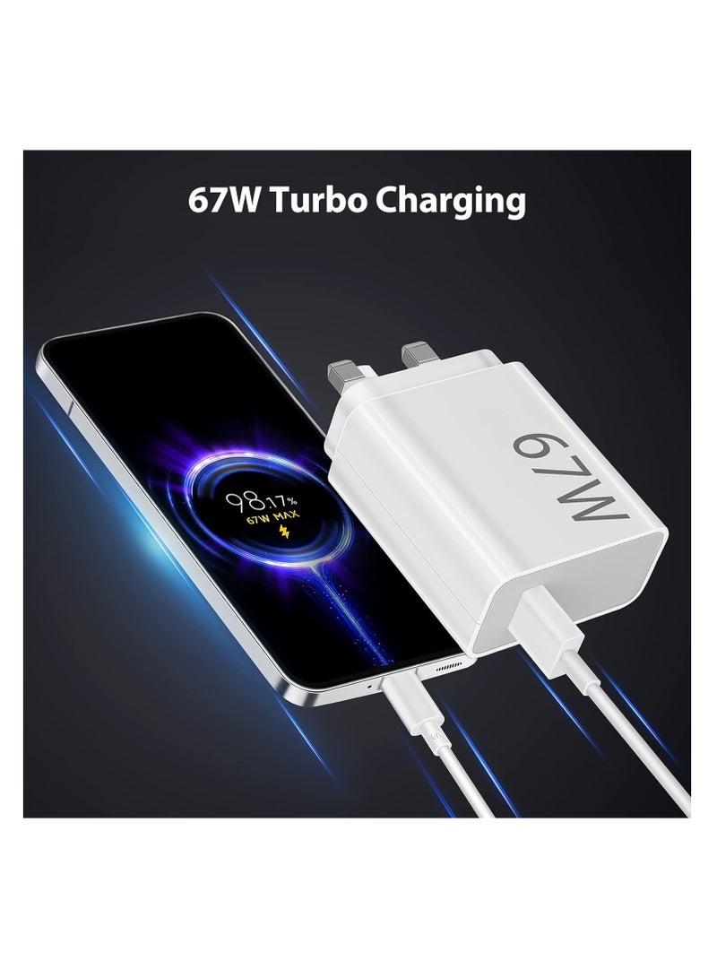 67W USB C Plug Fast Charger for Xiaomi, USB Plug Charger UK Power Adapter for Xiaomi 14/14T/13T /13 Lite / 13 Pro/ 12 Mi Redmi Note 14/13/12/11/10 Pro/12X/11T/Pad 7 6/POCO X7/X6/X5/X4 Type C UK Powe - Image 2