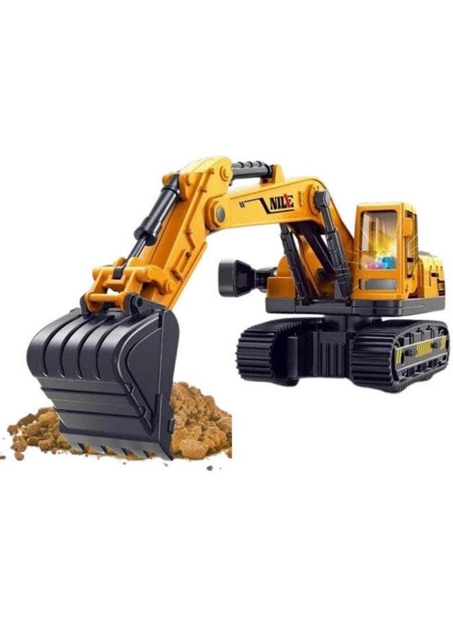 PLUSPOINT Excavator Construction Vehicles for Kids Friction Powered with Music and Light Push n go Pretend Play Toy Trucks Play Set Building Vehicles Set for Kids 3-14 Years (Musical Excavator) - Image 1