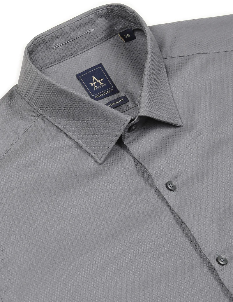 Arrow Grey Manhattan Slim Fit Patterned Shirt for Men | Best Price UAE