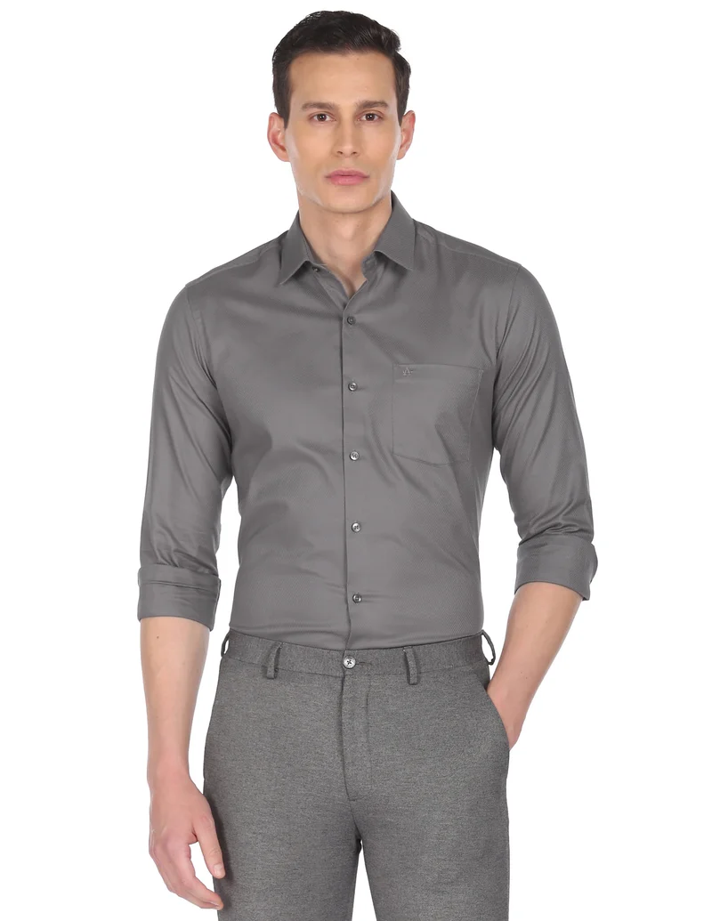 Arrow Grey Manhattan Slim Fit Patterned Shirt for Men | Best Price UAE