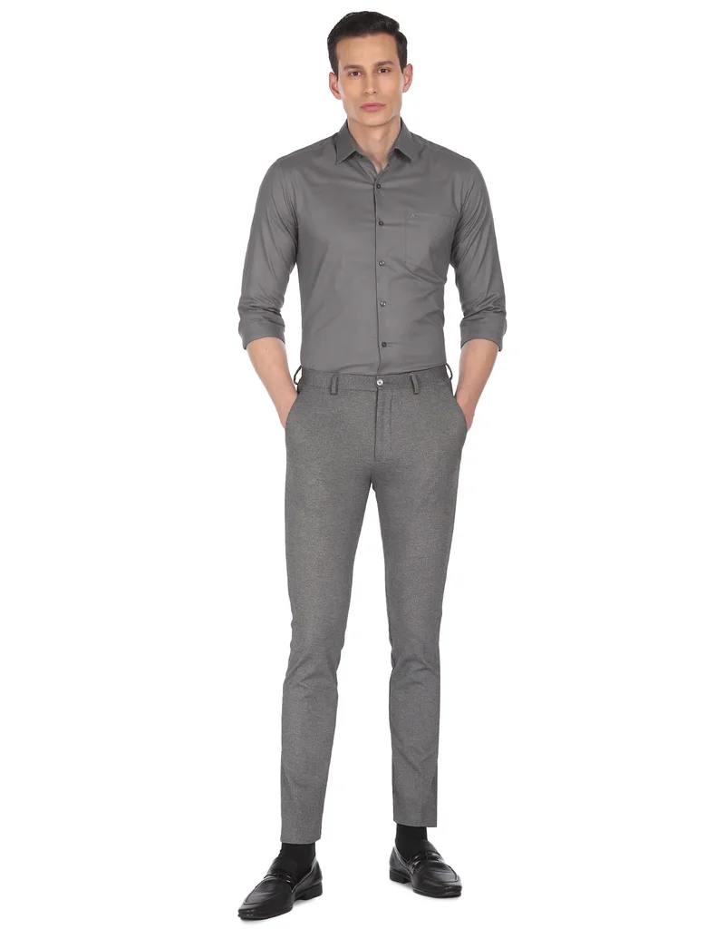 Arrow Grey Manhattan Slim Fit Patterned Shirt for Men | Best Price UAE