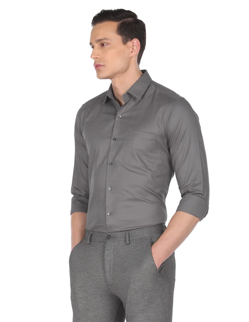 Arrow Grey Manhattan Slim Fit Patterned Shirt for Men | Best Price UAE