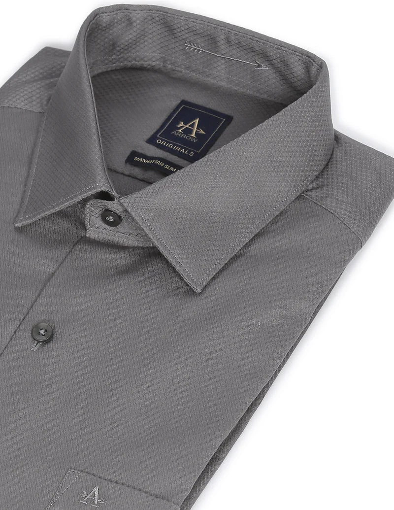 Arrow Grey Manhattan Slim Fit Patterned Shirt for Men | Best Price UAE