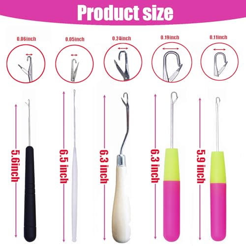 HAMIYELL Pack of 5 Different Sizes Latch Hook Crochet Needle Hook Tools for Braid Hair, Scarf Carpet Making and Other Crafts - Image 2
