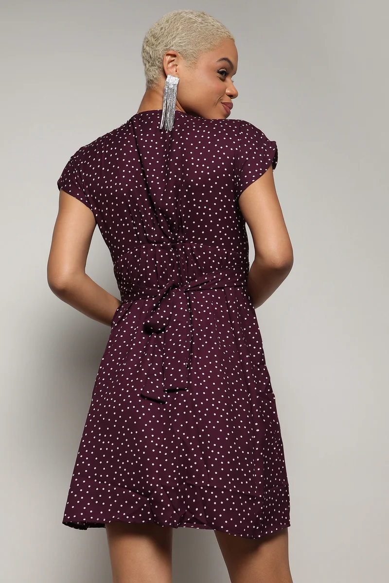 Pinacolada  Women's Burgundy Red Polka Dot Dress for Women | Best Price UAE