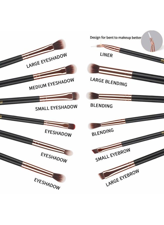 MSQ Eyeshadow Brushes 12pcs Eye Make Up Brush Set with Bag (PU Leather Pouch) Soft Synthetic Hairs for Eyeshadow, Eyebrow, Eyeliner, Blending, Best Gifts - Rose Gold  - Image 2