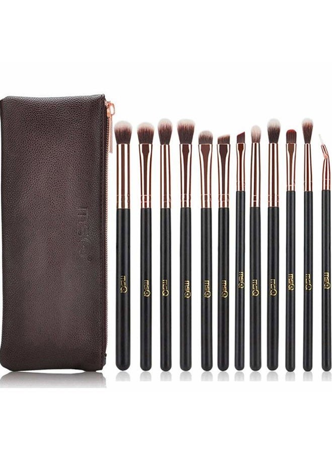 MSQ Eyeshadow Brushes 12pcs Eye Make Up Brush Set with Bag (PU Leather Pouch) Soft Synthetic Hairs for Eyeshadow, Eyebrow, Eyeliner, Blending, Best Gifts - Rose Gold  - Image 1